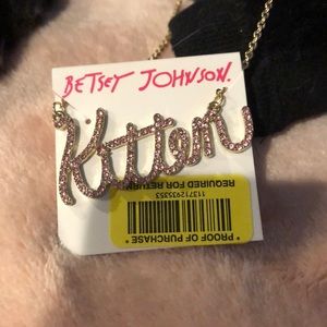 NWT Betsey Johnson necklace. The word kitten is encrusted with pink rhinestones.